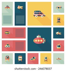 Transportation ui flat design background set, eps10