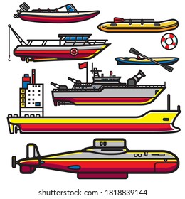 Transportation in various systems Concept. Transport vector public set and retro style.