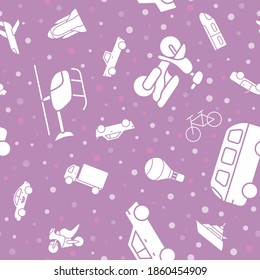 Transportation - Vector background (seamless pattern) of silhouettes train, car, ship, bicycle, bus, airplane and etc. for graphic design