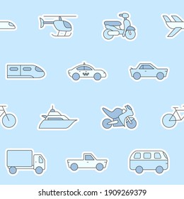 Transportation - Vector color background (seamless pattern) of train, car, ship, bicycle, bus, airplane and etc. for graphic design