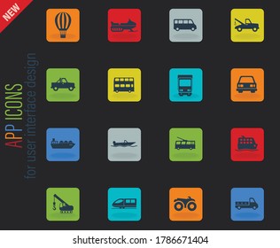 Transportation vector color web icons on dark background for user interface design