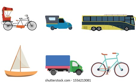 Transportation Vector Flat illustration Icon Set isolated 