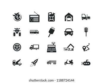 Transportation vector icon set. Contains such Icons as Car, Delivery, Wheel and more. Editable.