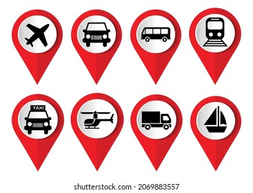 Transportation vector icon set, flat design pointers, infographic template.