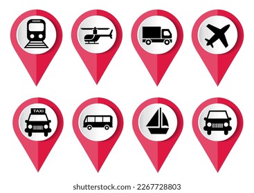 Transportation vector icon set, flat design pointers, infographic template.