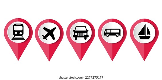 Transportation vector icon set, flat design pointers, infographic template.