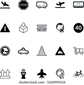 transportation vector icon set such as: aeroplane, commercial, patrol, merchandise, journey, health, packing, construction, prohibition, store, start, airline, fitness, outdoor, minimum, open