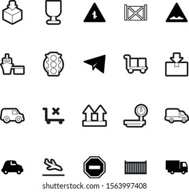 transportation vector icon set such as: parcel, boat, deliver, construction, speed, carton, forbidden, destination, airport, sticker, arrive, port, rough, logo, arrows, style