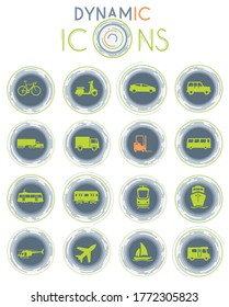 Transportation vector icons on white background with dynamic lines for animation for web and user interface design