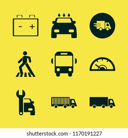 transportation vector icons set. with fast delivery truck, school bus, truck and pedestrian in set