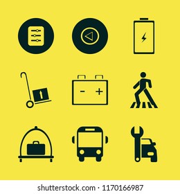 transportation vector icons set. with school bus, filter, pedestrian and left arrow in set