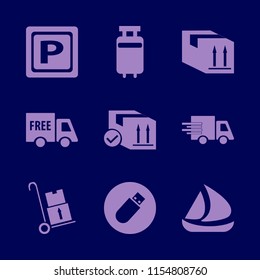transportation vector icons set. with ship, flash driver, fast delivery truck and handcart in set