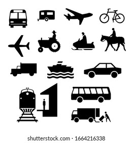 Paquete de ilustraciones vectoriales de transporte con tema blanco y negro