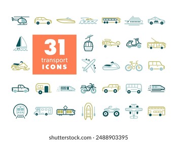 Transportation vector isolated icon set. Graph symbol for travel and tourism web site and apps design, logo, app, UI