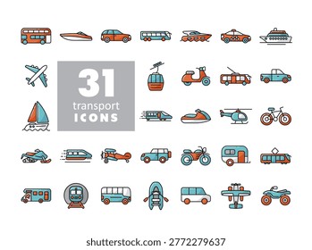 Transportation vector isolated icon set. Graph symbol for travel and tourism web site and apps design, logo, app, UI
