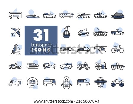 Transportation vector isolated icon set. Graph symbol for travel and tourism web site and apps design, logo, app, UI