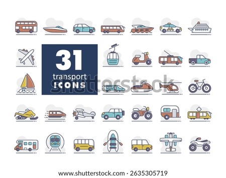 Transportation vector isolated icon set. Graph symbol for travel and tourism web site and apps design, logo, app, UI