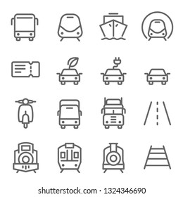 Transportation Vector Line Icon Set. Contains such Icons as Subway, Train, Eco Car, Truck and more. Expanded Stroke