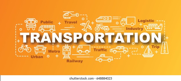 transportation vector trendy banner design concept, modern style with thin line art transportation icons on gradient colors background
