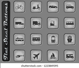 Transportation vector web icons on the flat steel buttons