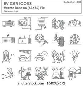 Transportation Vehicle and EV Car Elements Engine System Icon Set, Icons Collection of Transport Innovation for Global and Environment Sustainable. EV Auto Part Technology, Vector Illustration Design.