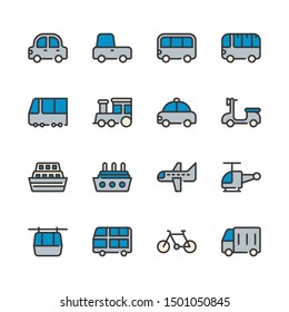 Transportation and vehicle in filled outline design icon set.Vector illustration