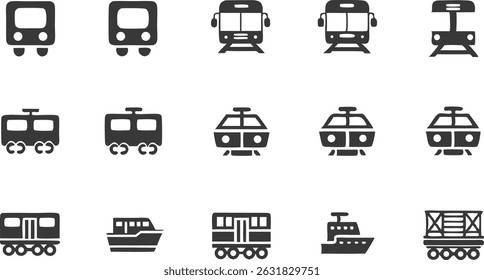 Conjunto de iconos de vehículos de transporte Vector Glifo Pic
