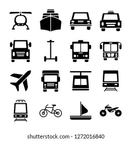 Transportation and vehicle icons pack. Isolated transportation and vehicle symbols collection. Graphic icons element