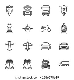 Transportation and vehicle icons pack. Isolated transportation and vehicle symbols collection. Graphic icons element