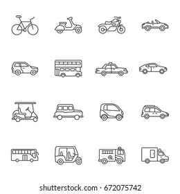 Transportation and vehicle line icons set. Car icons.