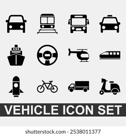 Transportation vehicle vector icon set on isolated white background