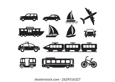 transportation and vehicle vector icon sets.