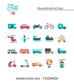 Transportation and vehicles, flat icons set, vector illustration