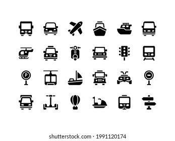 Transportation and Vehicles Glyph Icon Set