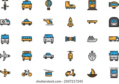 Transportation vehicles icons collection is a vector illustration with editable stroke.