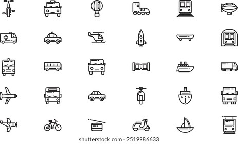 Transportfahrzeuge Symbole Hochwertige Vektorsymbol-Kollektion mit editierbarem Strich. Ideal für professionelle und kreative Projekte.