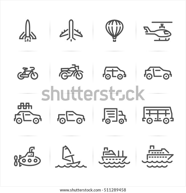 Transportation
and Vehicles Icons with White
Background