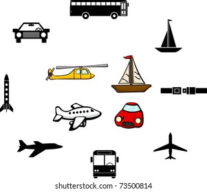 transportation vehicles illustrations and symbols set