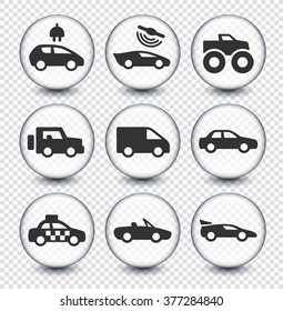 Transportation and Vehicles on Transparent Round Buttons