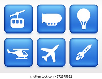 Transportation and Vehicles that fly on Blue Square Buttons