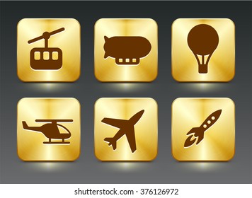 Transportation and Vehicles that fly on Gold Square Buttons