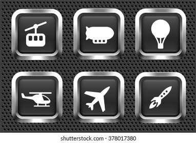 Transportation and Vehicles that fly on Black Square Buttons