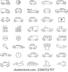 Verkehr und Fahrzeuge, dünne Linie, süße Symbole, Vektorgrafik
