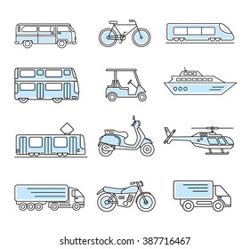 Transportation and vehicles. Thin line illustration set. Outline vector icons.