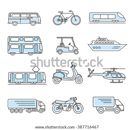 Transportation and vehicles. Thin line illustration set. Outline vector icons.