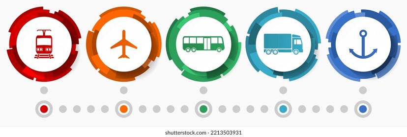 Transportfahrzeuge, Vektorsymbol-Set, Web-Buttons mit flachem Design, Infografik-Vorlage