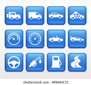 Transportation and Wheels on Blue Square Buttons