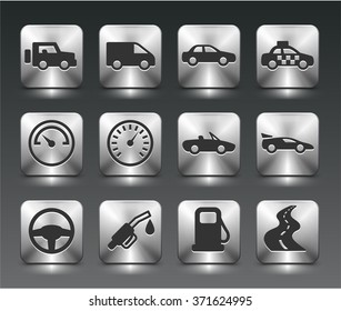Transportation and Wheels on Silver Square Buttons