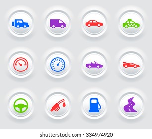 Transportation and Wheels on White Bevel Round Buttons