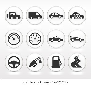 Transportation and Wheels on White Round Buttons